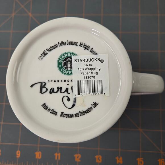 NWT Starbucks Barista 2003 Holiday 40s Wrapping Paper Coffee Mug Red Green 18 oz - Picture 8 of 11